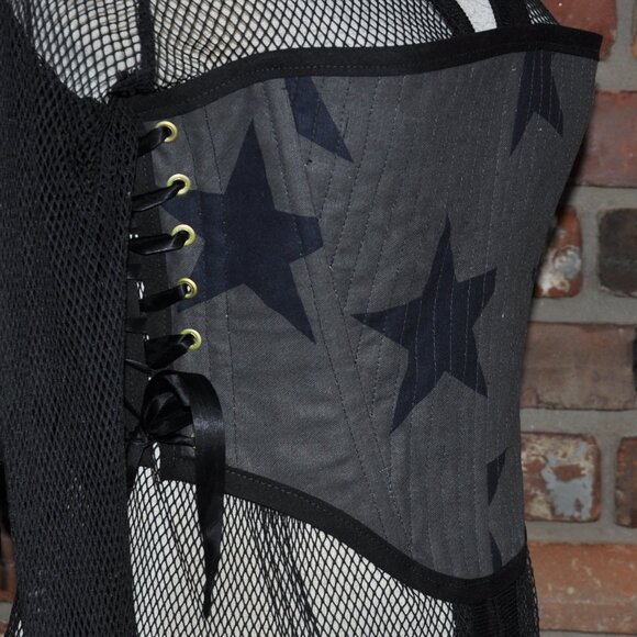 Handmade 2 sided, Lace-up, Bustier Corset, Star Print & Black Cashmere  M - Picture 3 of 13